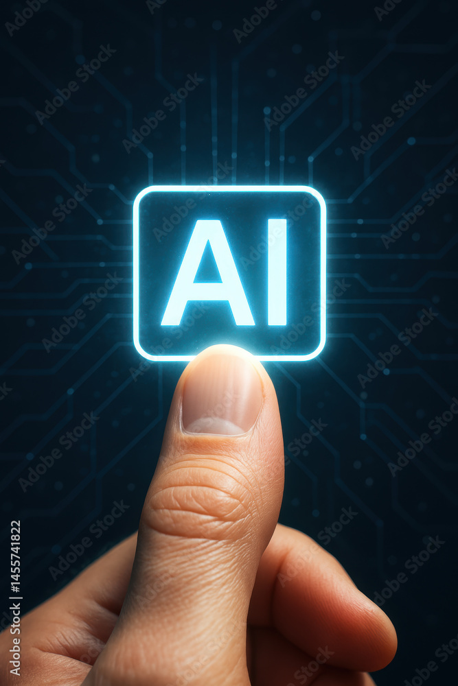 Poster artificial intelligence technology innovation digital futuristic glowing human hand interface virtua