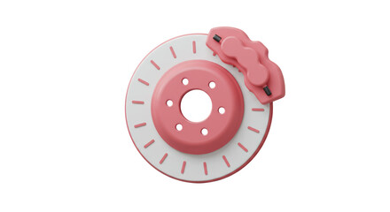 Isolated 3D Pink Car Brake Disc and Caliper