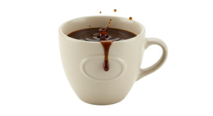 Isolated Coffee Cup Splashing Coffee with Drip