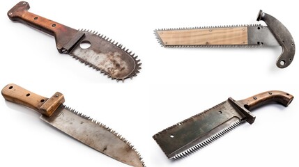 Four rustic utility knives with serrated blades