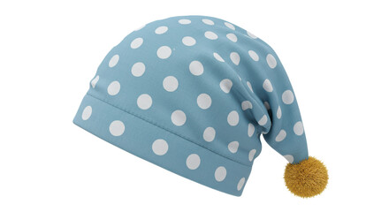 Isolated Blue Sleep Hat with White Polka Dots