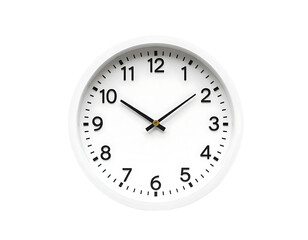 A white round clock showing time