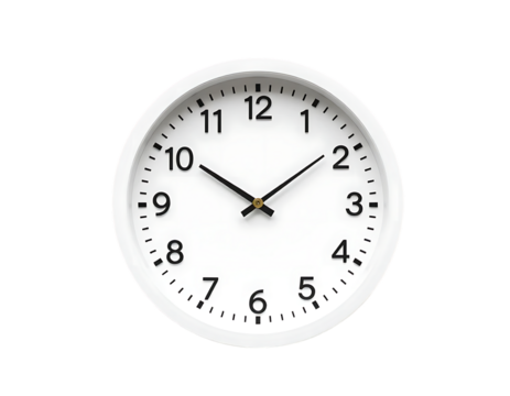 A white round clock showing time - Powered by Adobe