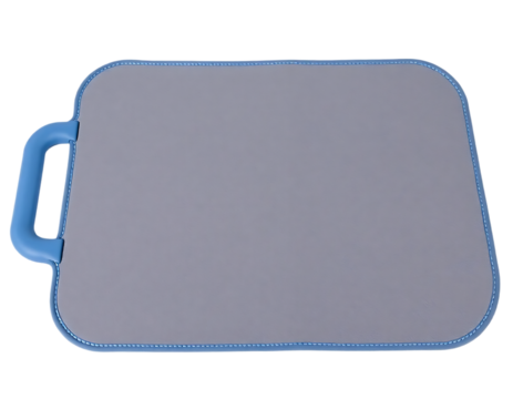 Blue handled portable lap desk with gray surface