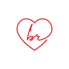 Heart and lowercase Letter B and R Logo Design 001