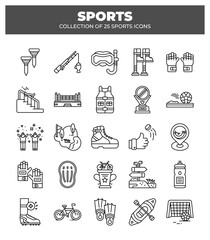 Collection of 25 Sports Icons. Line Art Graphics