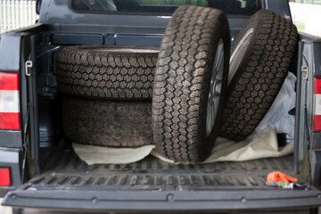 wheels loaded in pickup