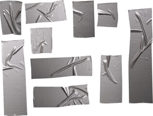 Wrinkled Silver Duct Tape Strips Set Illustration for Repair and DIY Design Projects