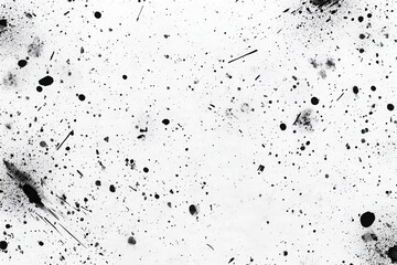 Abstract black and white splatter background with random ink drops and paint marks