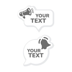 Chat bubble with bell and loudspeaker or megaphone template. Advertisement, promotion and announcing vector icon with shadow 3d effect.