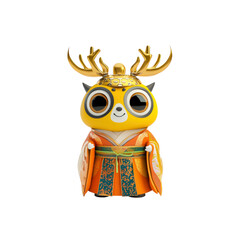 Naklejka premium Adorable 3D Render of a Cartoon Deer in Traditional Asian Clothing