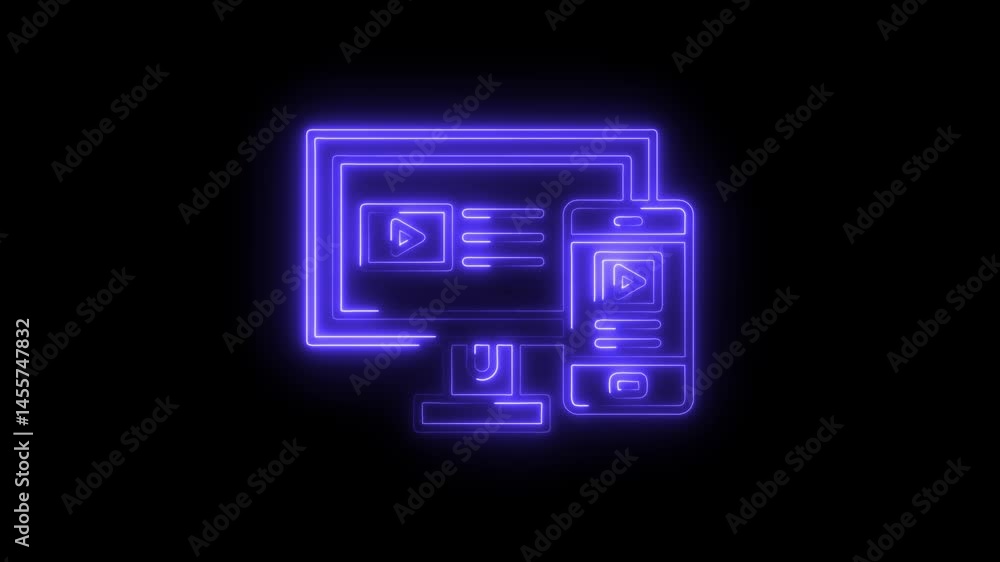 Poster neon style responsive design concept on black background for modern web design