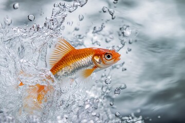 high-speed capture of fish leaping toward larger home, success metaphor, water splash