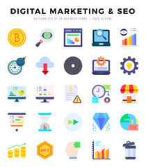 Vector icons set of DIGITAL MARKETING & SEO. Flat style Icons.