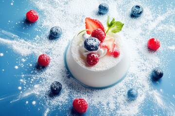 clean, editorial food photo of desserts on electric blue