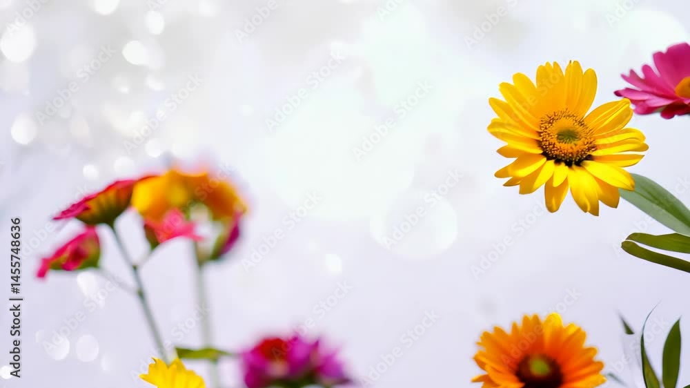 Aufkleber seamless looping video of beautiful flowers in white background with bokeh effect for spring and sum