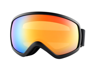 Close-up of modern ski goggles with vibrant, reflective lenses