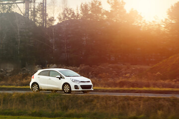 Country road journey with compact hatchback
