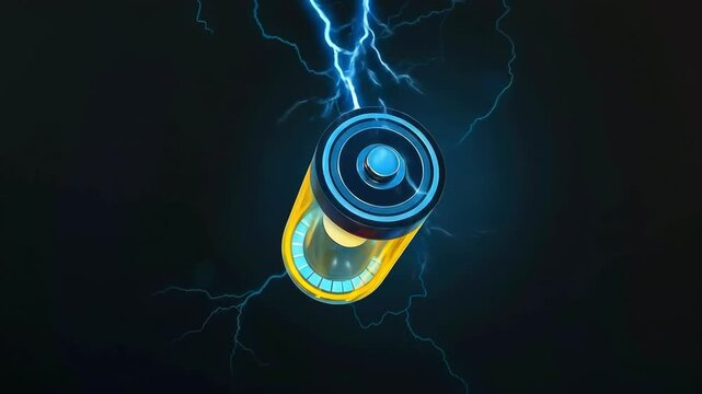 Futuristic battery design with electric sparks, set against a dark background, symbolizing energy
