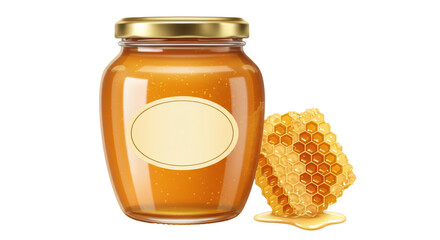 Isolated Honey Jar with Honeycomb