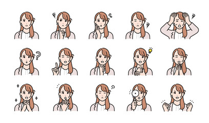 営業担当の若い女性の表情イラストセット