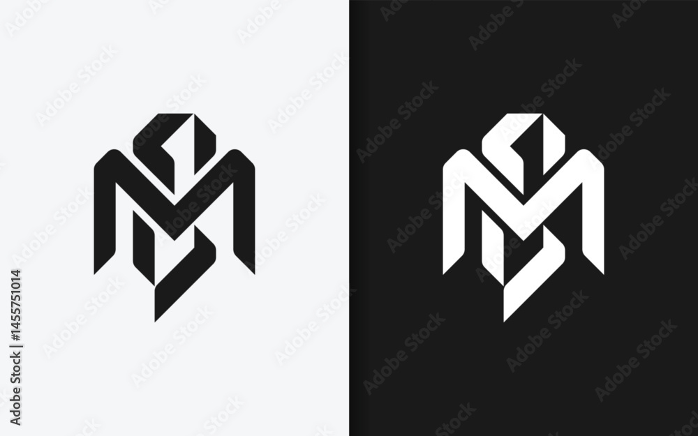 Poster a stylish logo featuring the fusion of m and s shaped in a geometric and minimalist abstract form.