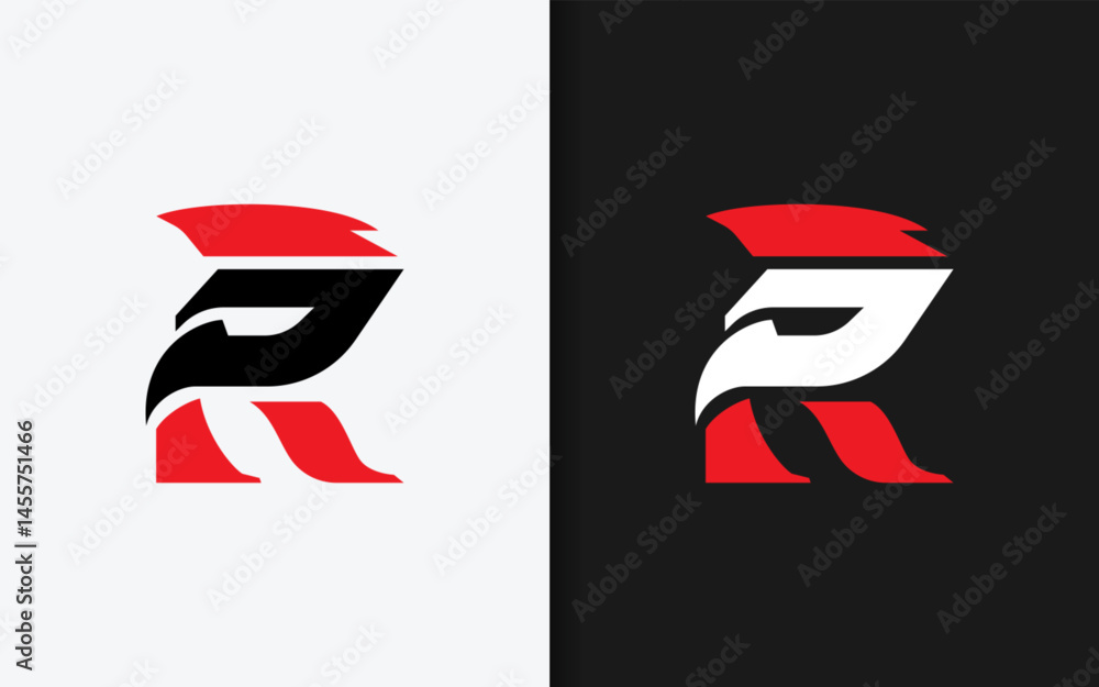 Poster modern minimalist monogram r logo combined with spartan helmet element