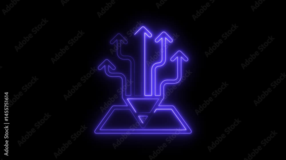 Poster neon arrows converging and diverging symbolizing strategy options on black background