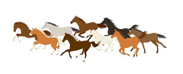走る９頭の馬