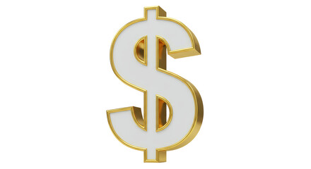 Isolated White and Golden Dollar Sign with 3D Effect