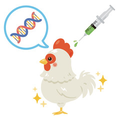 注射器、遺伝子、ニワトリのイラスト