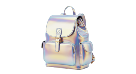 Isolated Iridescent Leather Backpack with Pockets