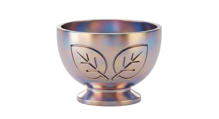 Isolated Metal Bowl with Leaves Engraved