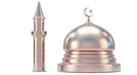 Isolated Gold Mosque Tower and Dome