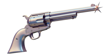 Isolated Silver Iridescent Revolver with Starburst Barrel