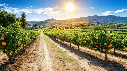 Obraz premium Vibrant orange grove at sunrise