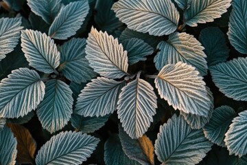 Obraz premium close-up of dew-covered leaves in morning light