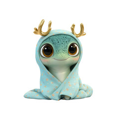Obraz premium Adorable Cartoon Gecko Wrapped in a Blanket with Antlers