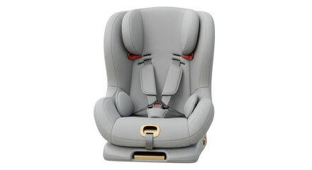 Isolated Gray Child Car Seat with Adjustable Straps and Headrest