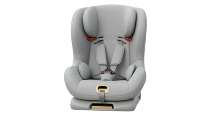 Isolated Gray Child Car Seat with Adjustable Straps and Headrest
