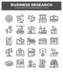 Collection of 25 Business Research Icons: Visualizing Market Research. Data Analysis. and Strategic Planning