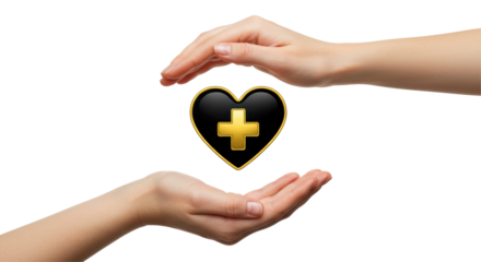 Isolated Hands Protecting a Black Heart with Cross