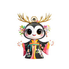 Adorable Anime-Style Character in Traditional Japanese Kimono with Antlers