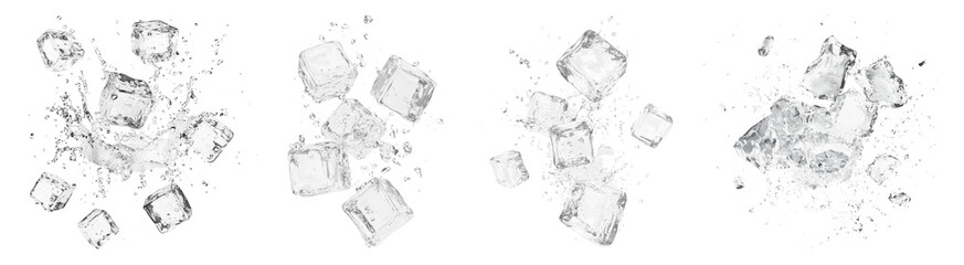 PNG Scattered ice cubes splash, element set on transparent background