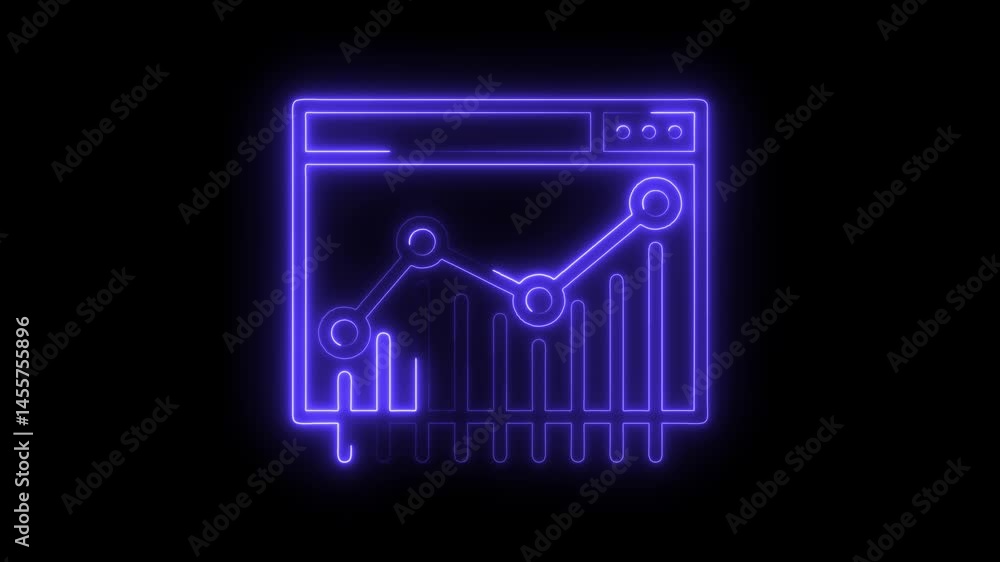 Poster glowing neon chart analysis interface animated icon on a black background