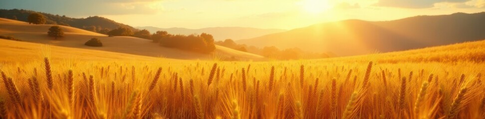 Obraz premium Golden wheat field, sunlit hills, autumn haze, nature, scenic, fall