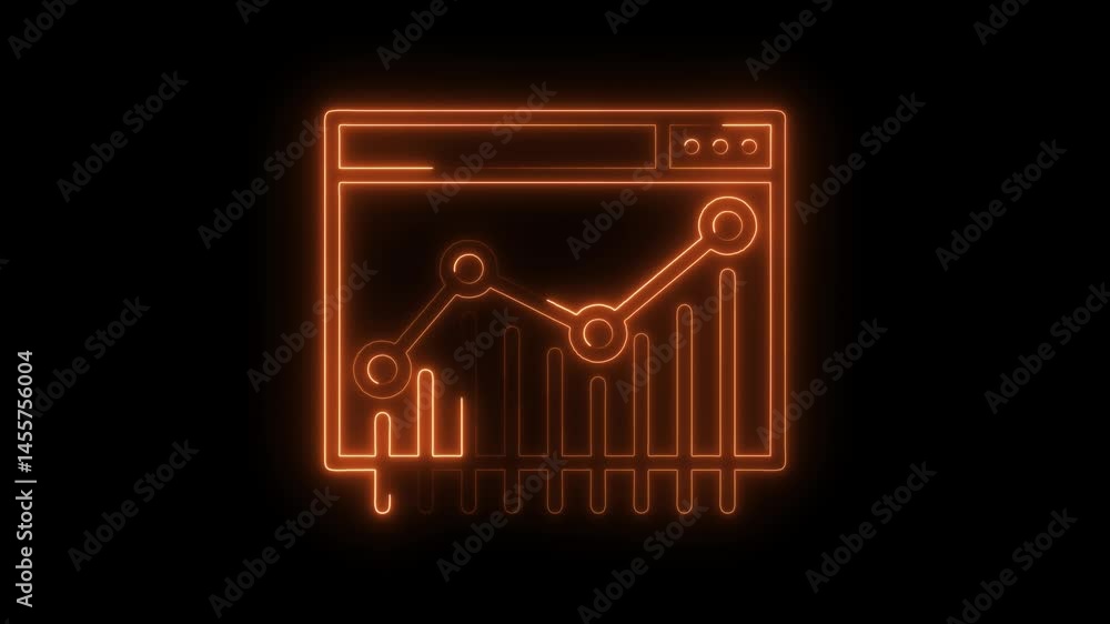 Poster financial analysis and data visualization with neon graph chart in browser window