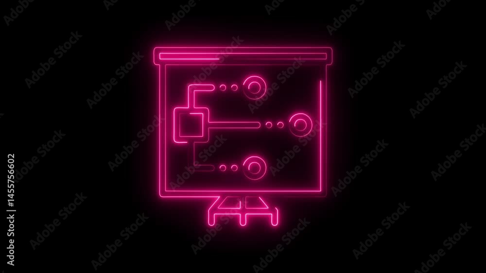 Poster pink neon presentation board displaying workflow diagram on a black background