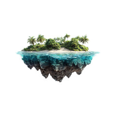 tropical floating island with golden sandy beach png