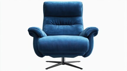 Naklejka premium Blue velvet swivel recliner chair isolated on transparent background
